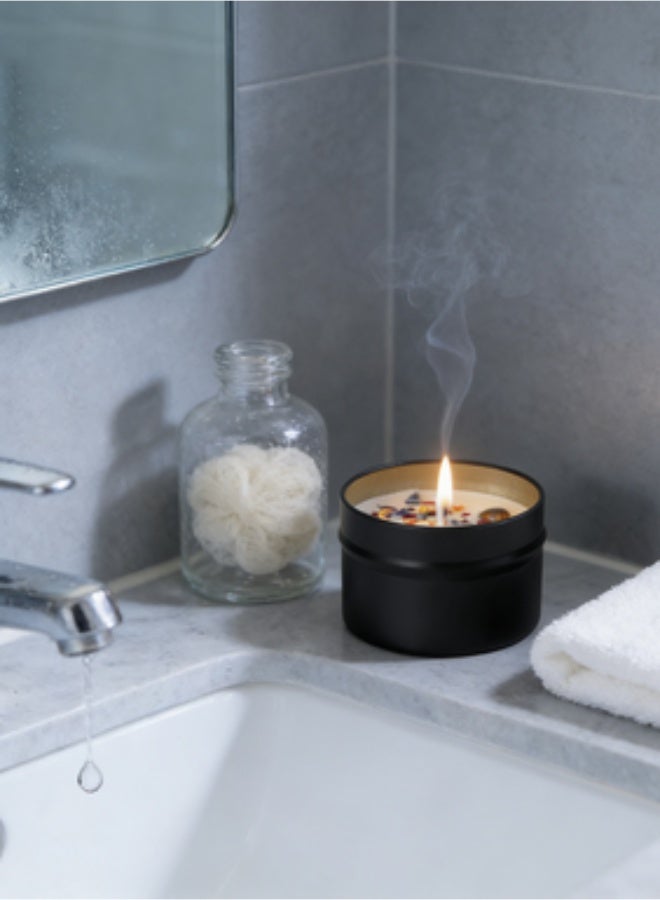 Scented Candle عبوة من شمعتين معطرتين برائحة الزهور المجففة الكريستالية - شموع معطرة برائحة الورد والإيلنغ، شموع معطرة بالزيوت العطرية الطبيعية، شموع صويا طبيعية، شمعة في علبة سوداء، مناسبة للمنزل، والمنتجعات الصحية، والحمام، واليوغا، أو السفر، هدية أنيقة ومريحة، عطر يدوم طويلاً - Image 5